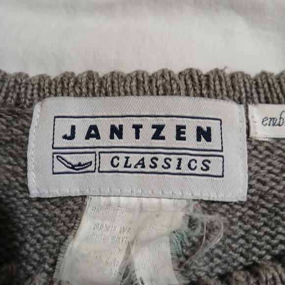 VTG Jantzen Classic Color Block Sweater Embroidered By Hand L/XL Grey/Aqua - Picture 2 of 16